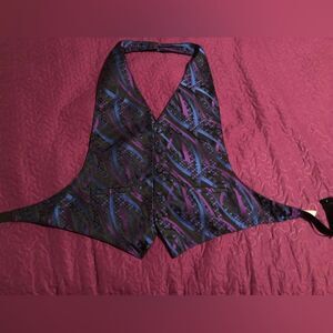 Tux beautiful purple / blue  & black vest L/ XL adjustable at neck and back